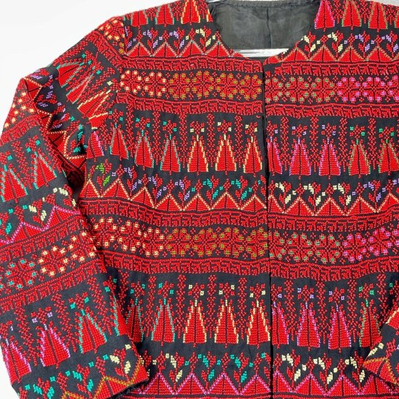 Vintage Womens XL Embroidered Fabric Fair Isle Nordic Lined Long Sleeve Jacket - Picture 3 of 14